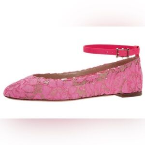 Valentino Pink Lace Ankle Strap Ballet Flats